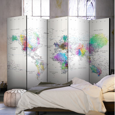 225cm W x 172cm H 5 - Panel Solid Wood Folding Room Divider
