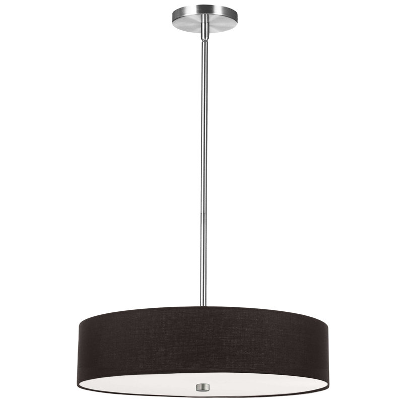 Lustre tambour 4 lumières à abat-jour Tess, Noir, Chrome poli