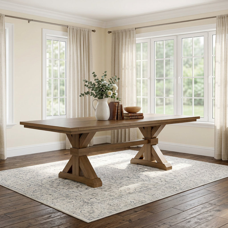 La Damariona | Table de salle à manger à tréteaux en chêne (extensible) - Bois flotté, Bois flotté