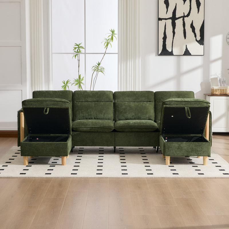 Canapé modulaire en forme de U de 102 po avec repose-pieds avec rangement, canapé rembourré en chenille avec coussins à ressorts profonds et poches latérales pour salon, appartement