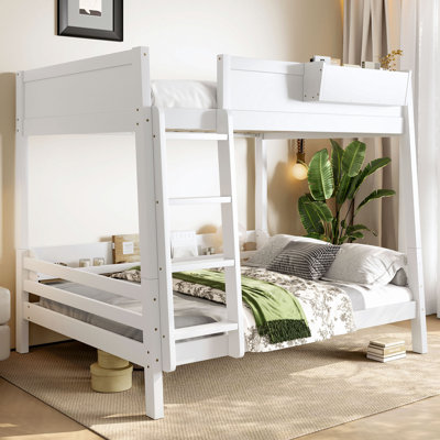 Full Bunk Bed With Storage Shelf And Bookshelf,Wood Bunk Bed With Ladder And Guardrails,Detachable Design
