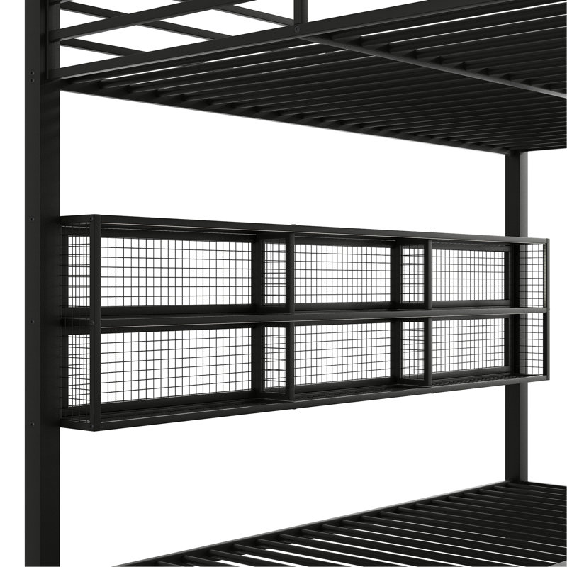 Queen Over Metal Bunk Bed, Black Finish, 7 - Color Led, Storage, Travel Accessories Metal, Black, Clothes