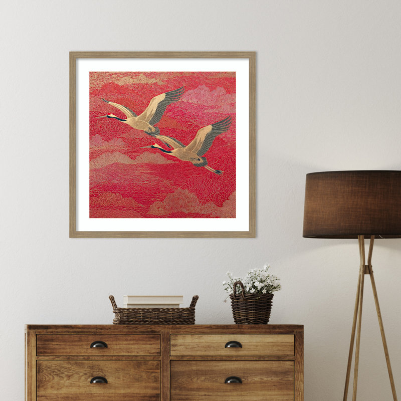 «Birds No. 1» par Tradelink inhouse artist, impression sur bois encadrée, 34x34