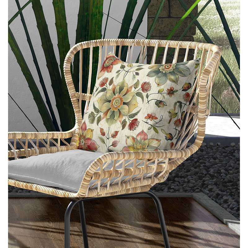 Coussin intérieur / extérieur Retro Floral, Vert/rouge, Carré 26 po