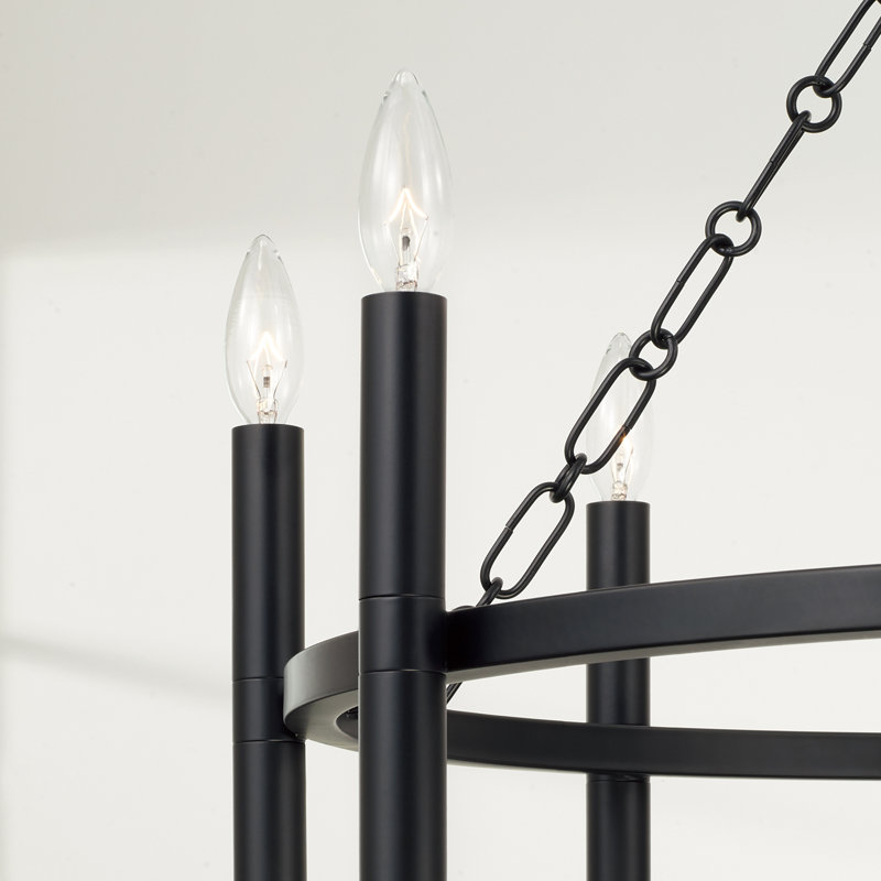 28" W x 21" H 8-Light Ring Chandelier in Matte Black with Cylindrical Candlesticks and Specialty Decorative Designer Chain, 8
