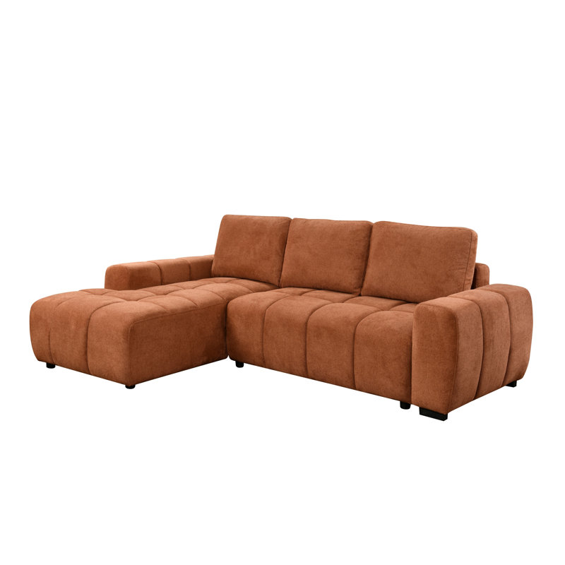  Canapé-lit modulaire avec méridienne Bristol, orange brûlé, Orienté vers la gauche