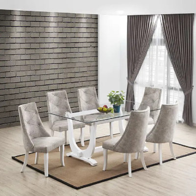 Daponte 71" Rectangular Dining Room Table, Tempered Glass