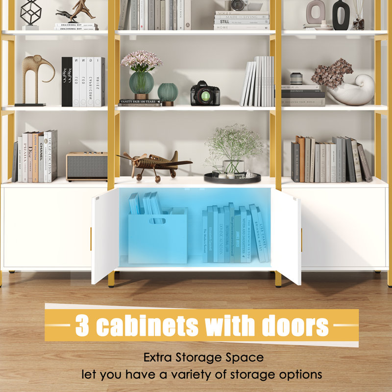 Arched Bookshelves And Bookcases: Triple Wide 5-tier Large Open Bookshelf, Etagere Bookcase With Display Shelf For Home Office