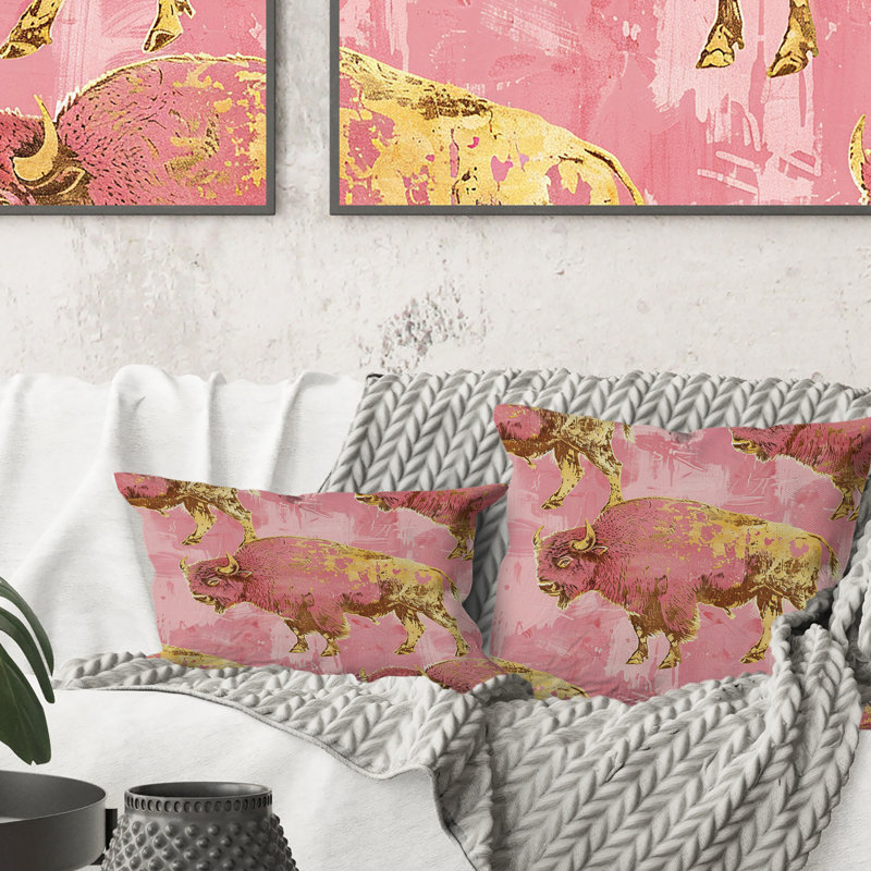 Glam Buffalo - Glam Throw Pillow, 16"H x16"H