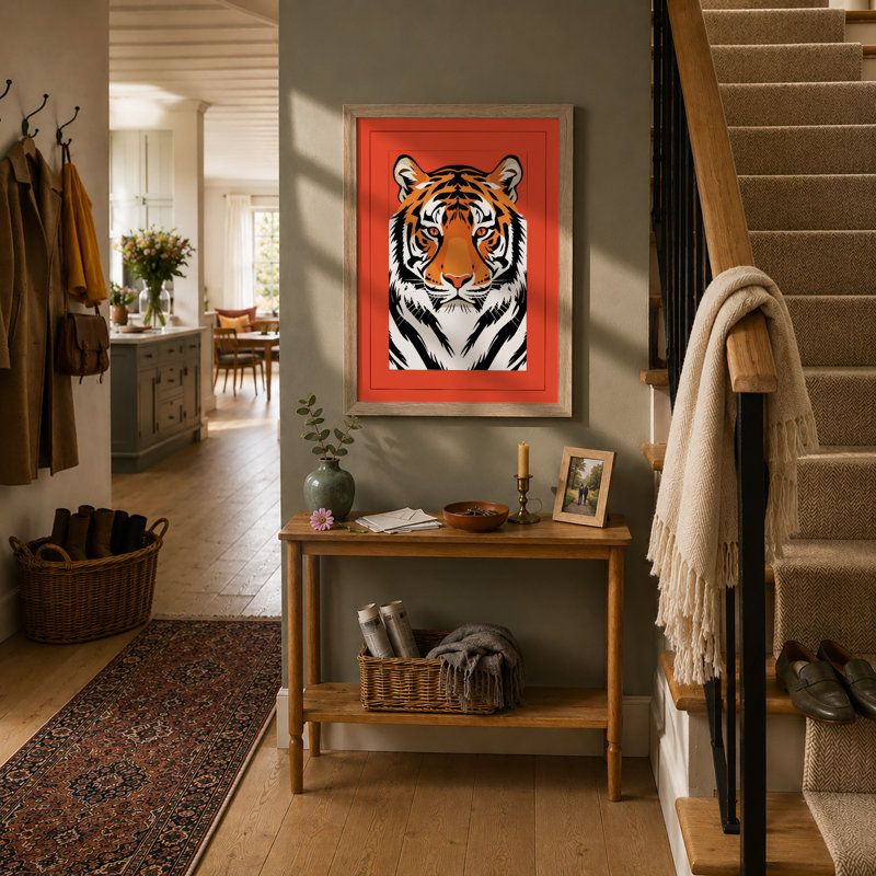 Tiger Bold Geometric - Framed Print, Oak, A3 - 42.0 x 29.7 cm