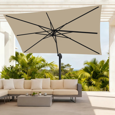 Parasol rectangulaire Olilawn 9 pi x 11,5 pi avec base incluse, grand parasol en porte-à-faux décalé en aluminium - rotation à 360 degrés et inclinaison infinie, pour le jardin, la terrasse, la piscine et le patio