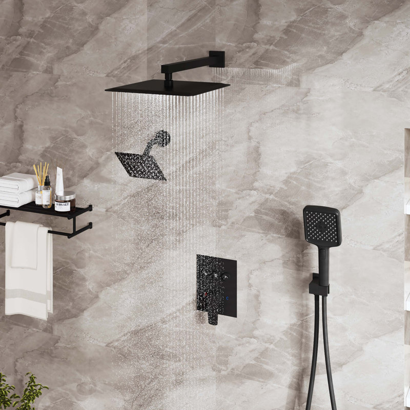 3-Function Dual Shower Head Pressure-Balanced Shower System With 4 Sprays Handheld, Matte Black