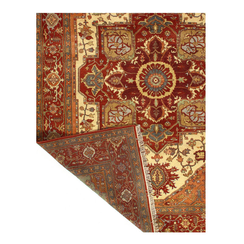 Tapis décoratif en laine de conception unique orange noué à la main 9 pi x 12 pi Anthwan