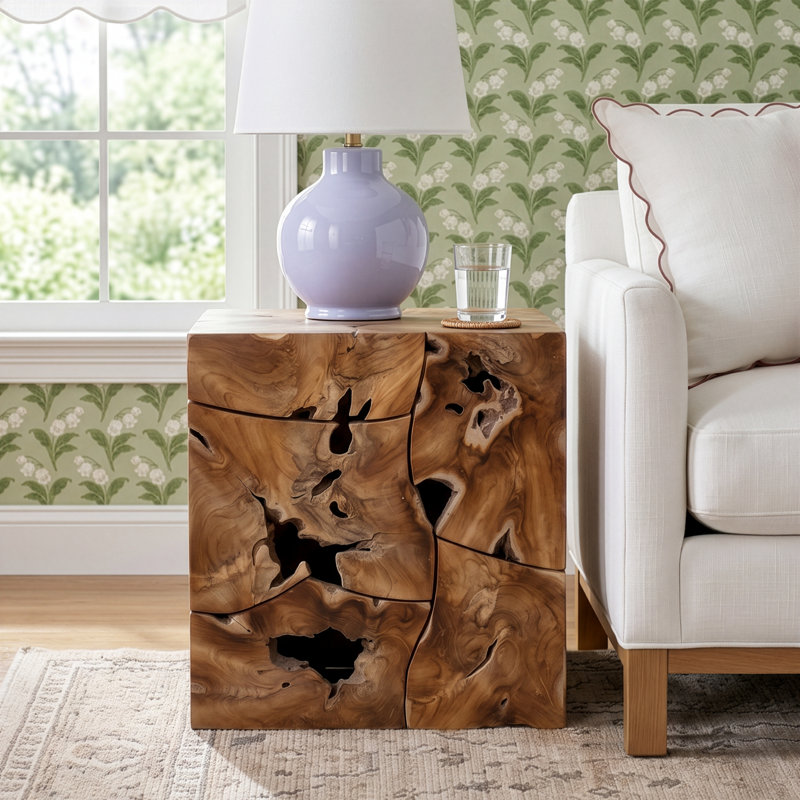 Solmar Solid Wood End Table, Natural Teak