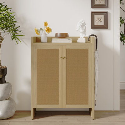 Tall Rattan Shoe Cabinet with Doors, 6-Tier Shoe Storage Cabinet with Adjustable Shelves, Wooden Freestanding Shoe Organizer Shoe Cabinet for Entryway,Hallway,Living Room