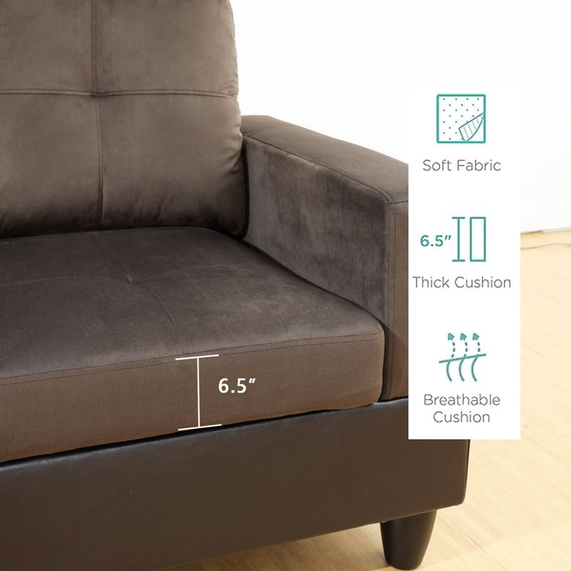 Lemley Upholstered L-Shaped Sectional, Left Hand Facing, Brown Microfiber/Microsuede/Faux Leather