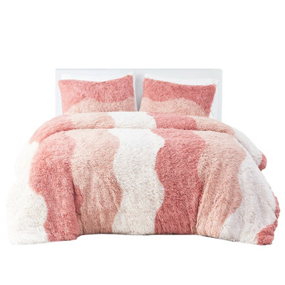 Elegant King Size Faux Fur Bedding - Ombre Look, Material, - Covering Luxury King/ Comforter Shaggy Fur, , Striped Design