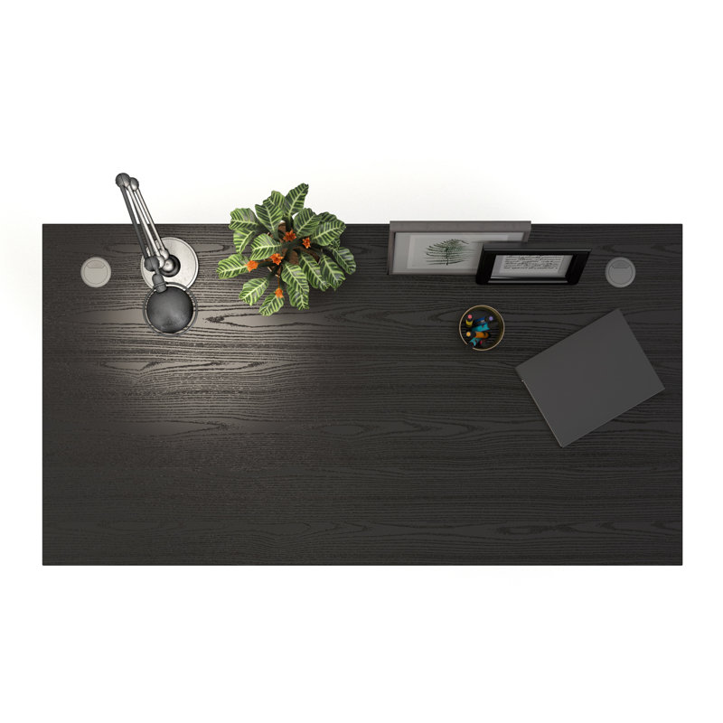 Prima Metal Base Writing Desk, Oak, 75.2cm H x 150.1cm W x 80.1cm D, White