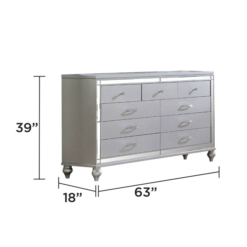 Ensemble de chambre à coucher 5 pièces à DEL avec bois de couleur argent, Argent argent, Grand lit