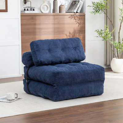 Folding Sofa Bed, Convertible Sleeper Chair With Pillow Foldable Mattress With Back Support, Portable Fold Out Chair Bed Comfy Floor Sofa Lounge For Living Room Bedroom, Dark Blue, Single