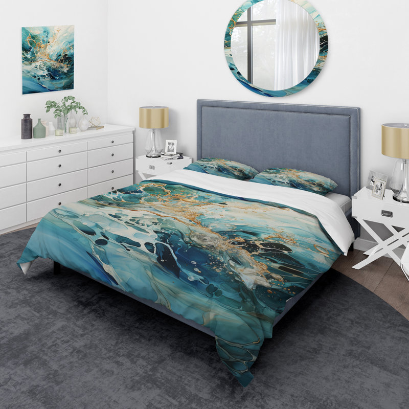 Ensemble de housse de couette Aqua Dream Rush Flow 2 - Abstract Collages, Housse de couette pour grand lit