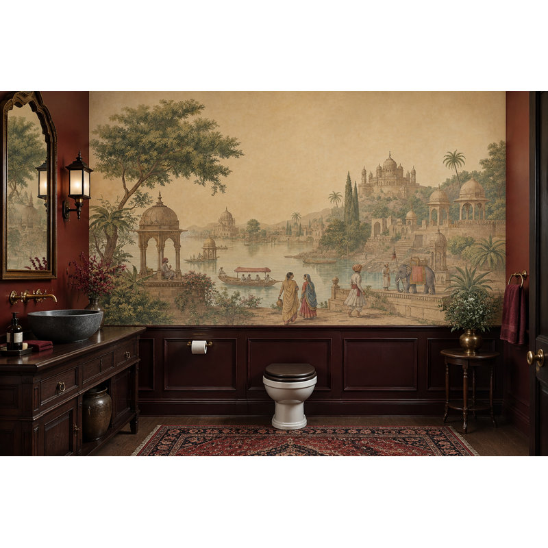 Papier peint mural indien Mughal Palace Riverside, 160 po x 108 po, Texturé non collé