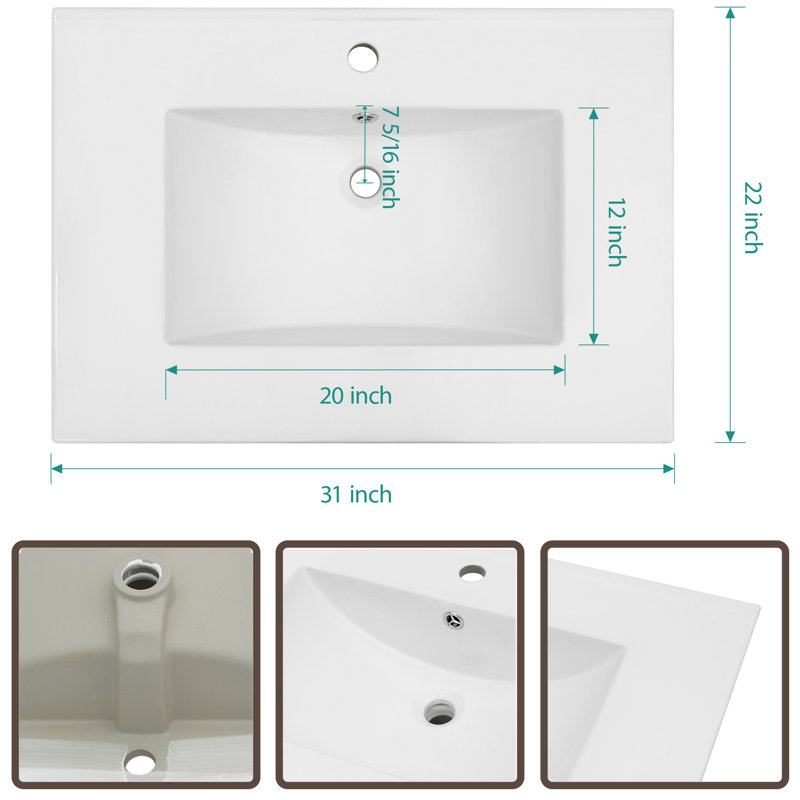 31'' Ceramic Bathroom Vanity Top with Sink