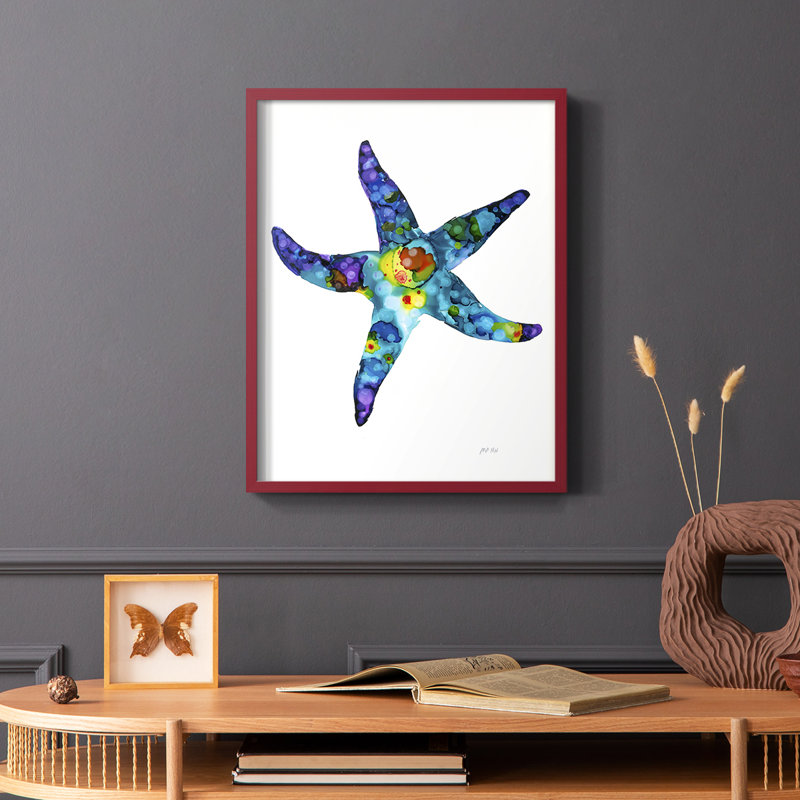 Sea Star, reproduction encadrée - bois massif, Rouge, H 10 po x l 8 po