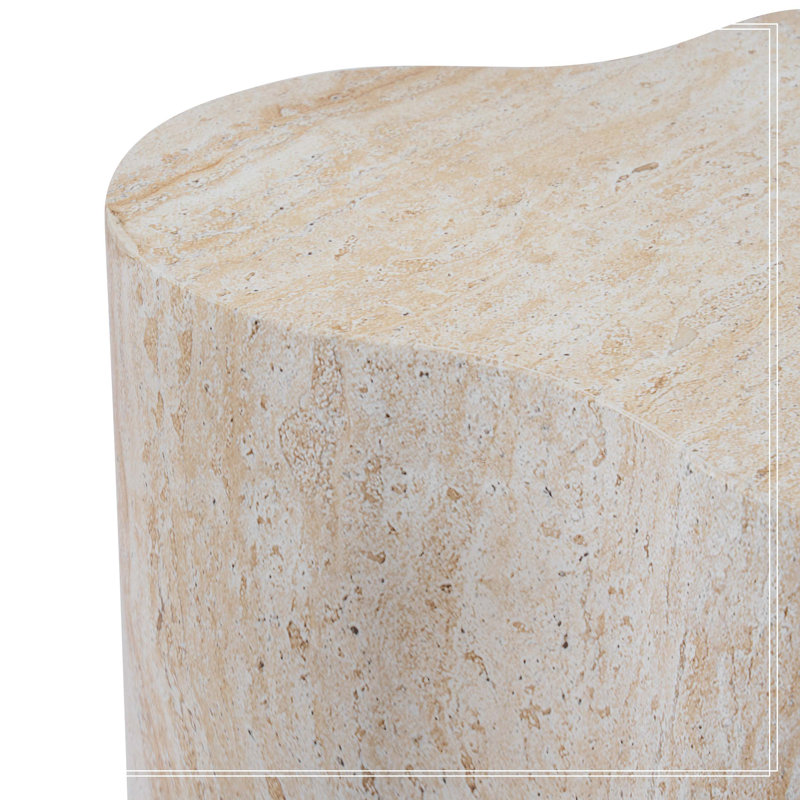 Table d'appoint d'extérieur / d'intérieur Organic Look Travertine MGO, hauteur 18,11 po résistante aux intempéries pour patio, salon et chambre à coucher