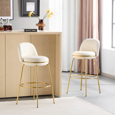 Tabouret de bar intérieur rembourré en métal, structure et revêtement, ensemble de 2