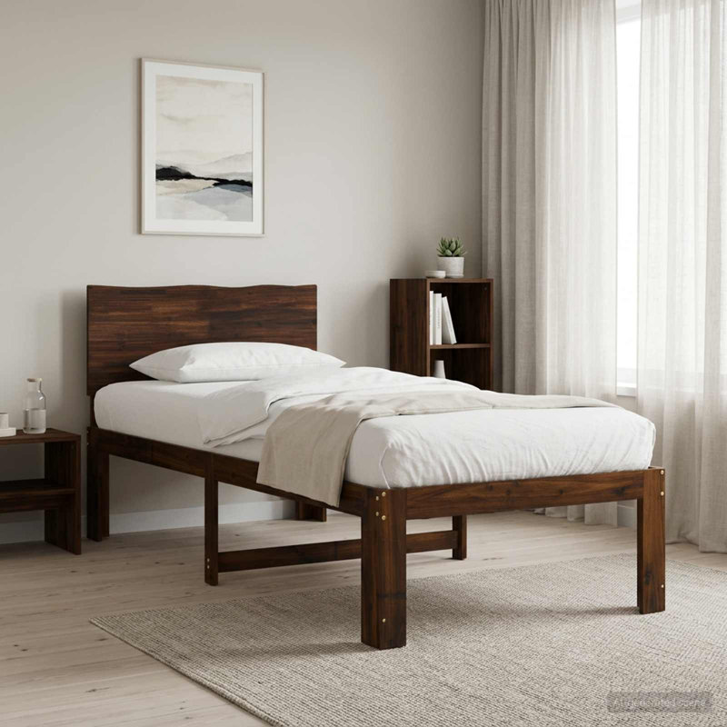 Solid Wood Bed Frame, Double (4'6), Dark Brown
