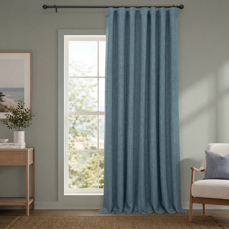 Ottis Faux Linen Room Darkening Curtain Panel, 100" W x 108" L, Reverie Blue