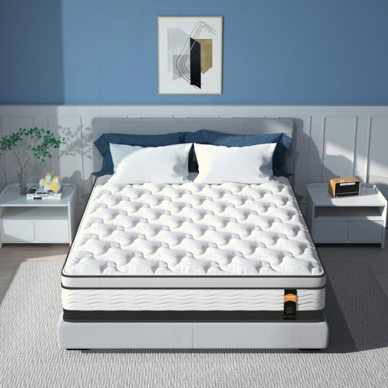 Matelas hybride 14 po dans une boîte, mousse viscoélastique imprégnée de gel rafraîchissant et matelas à ressorts ensachés, fermeté moyenne