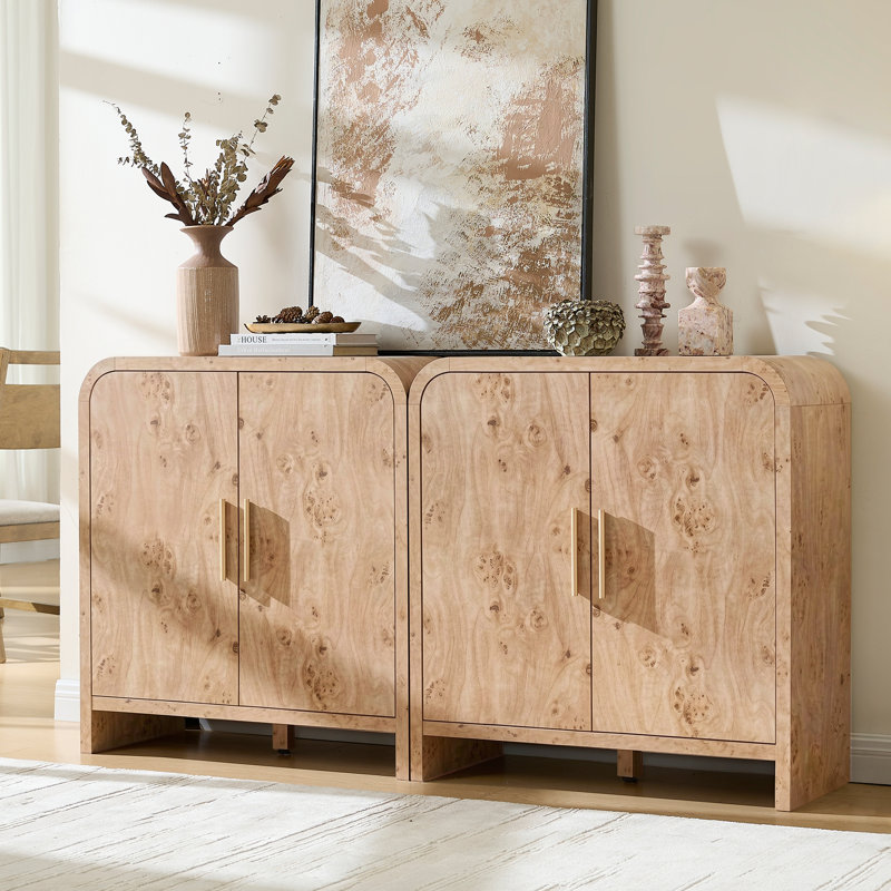Buffet incurvé 2 pièces 33 po, buffet moderne avec 2 portes et 2 tablettes réglables, 35.4" H x 66.8" W x 15.4" D