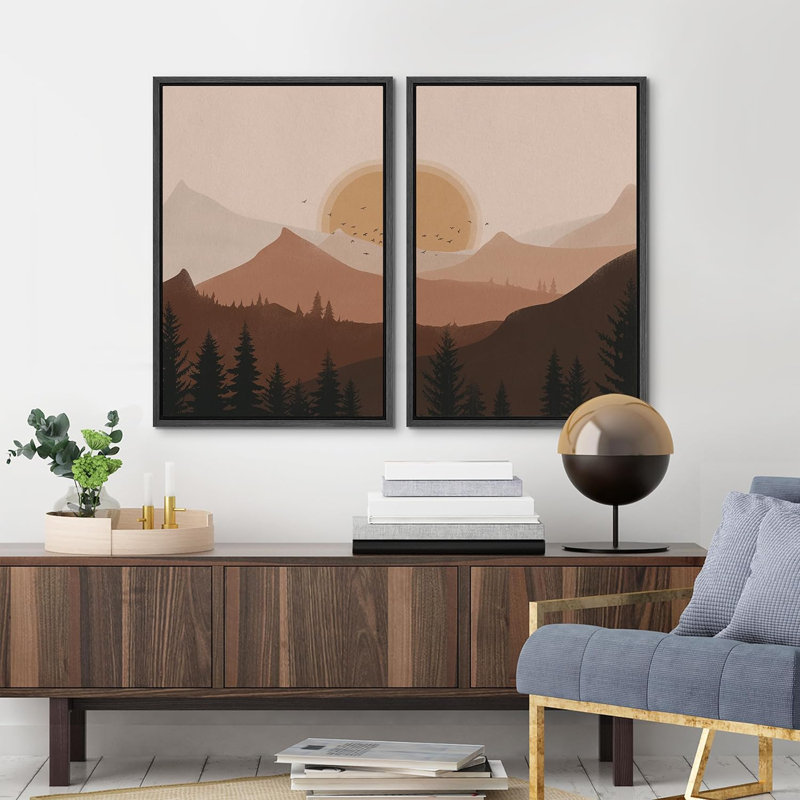 Southwest Desert Landscape Nature Modern, reproduction sur toile 2 pièces, H 24 po x l 32 po x P 1,5 po, Noir