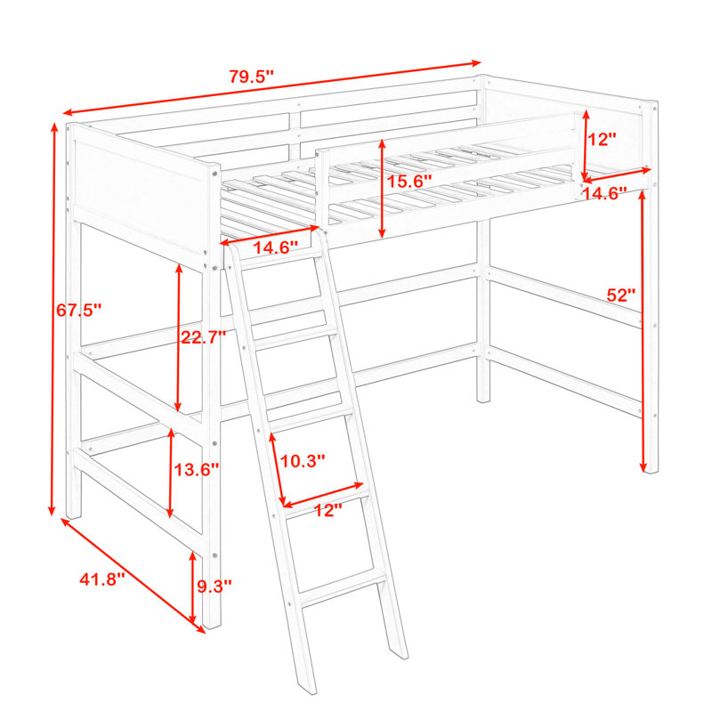 Diandria Kids Twin Loft Bed, White
