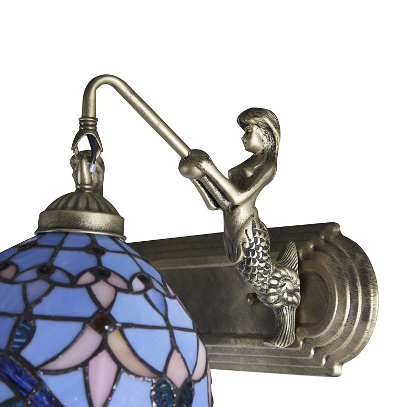 Fontaines Vintage Tiffany Style Mermaid Stained Glass Wall Light (2-Light), Blue