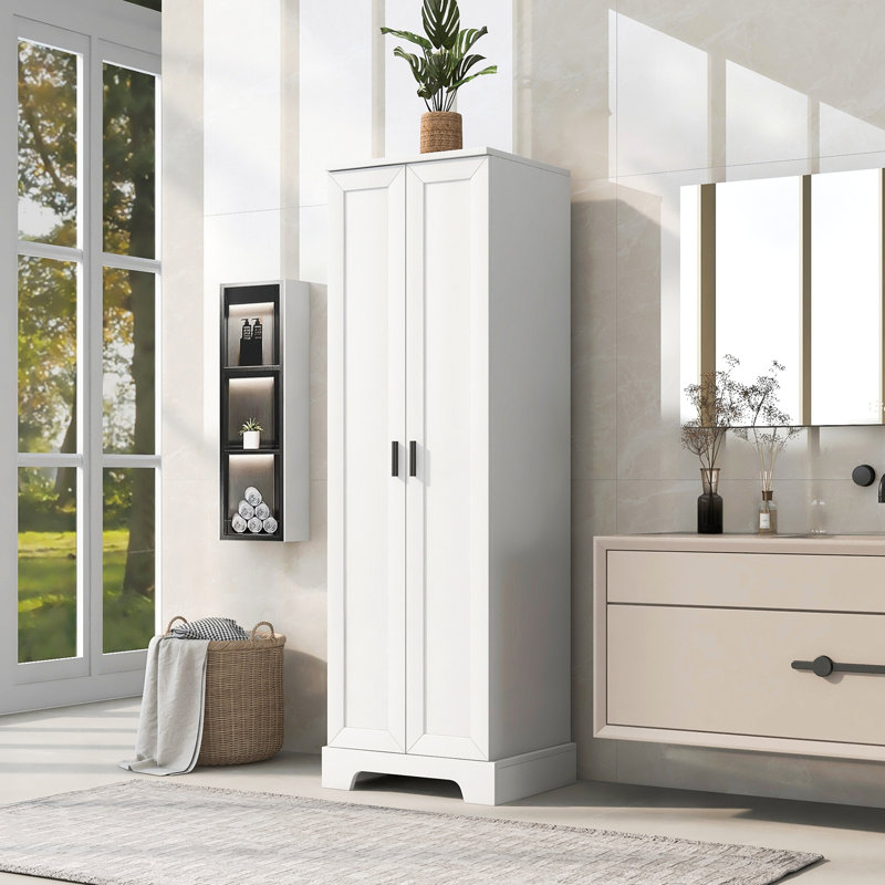 Storage Cabinet With Two Doors For Bathroom, Office, Adjustable Shelf, MDF Board, White
