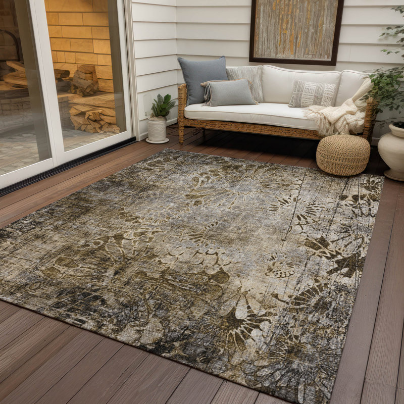 Tapis floral intérieur / extérieur lavable à la machine Kaczor ACN2224, Rectangle 2 pi 6 po x 3 pi 10 po