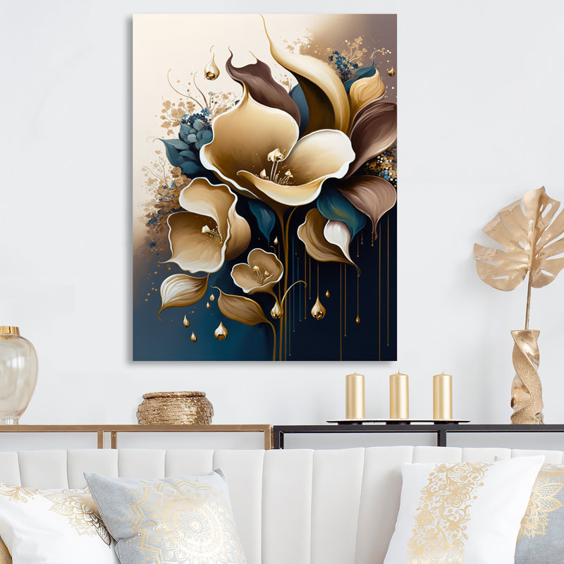 Bouquet de lys Calla bleu profond VI - Décoration murale florale et botanique en métal, H 32 po x l 24 po x P 1 po