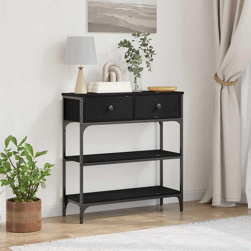 72.5 cm W Console Table, 75cm H x 100cm W x 25cm D, Black Oak