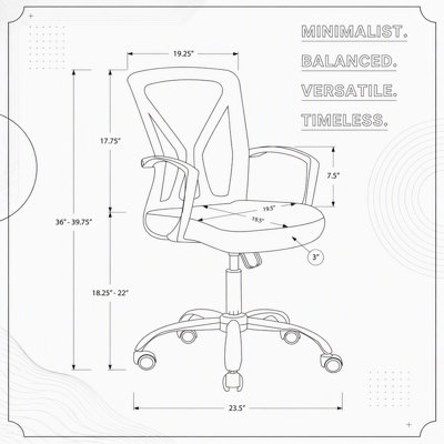 Chaise de bureau pivotante ergonomique à hauteur réglable avec accoudoirs, maille noire et métal chromé pour espaces de travail modernes