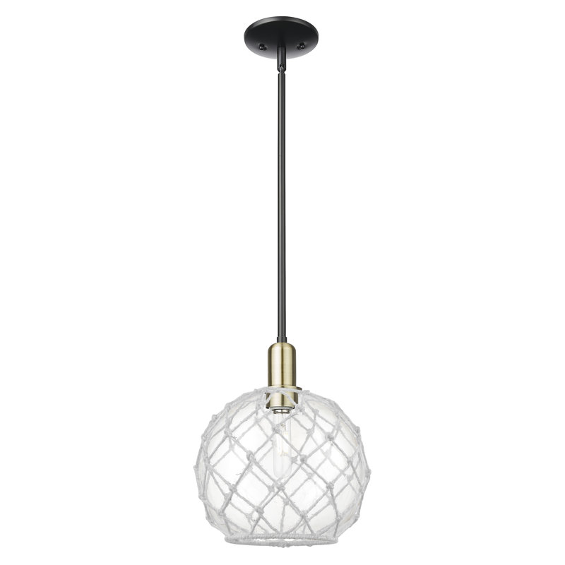Arcadia - Mini-luminaire suspendu avec tige 10 po 1 lumière, Clear Glass With White Rope, Laiton antique noir