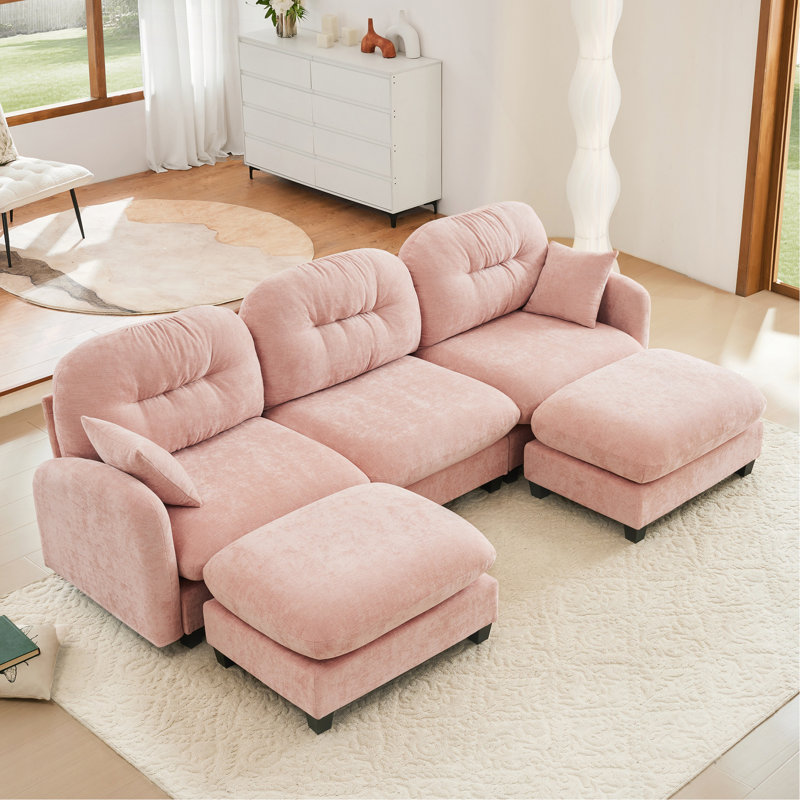 Canapé modulaire en U modulaire avec repose-pieds, tissu en chenille de qualité supérieure, avec 2 coussins décoratifs, dossier rembourré en mousse à haute densité, facile à installer, convient aux chambres à coucher, aux coins lecture