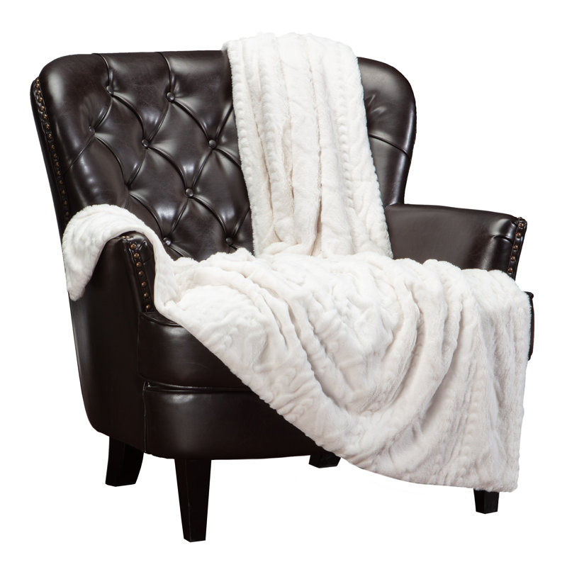 Chanasya Trestle Embossed Faux Fur Throw Blanket, White