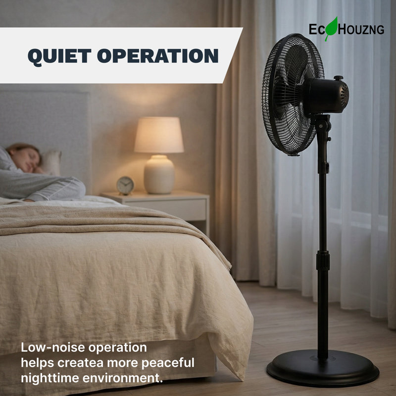 Ventilateur sur pied oscillant 16 po avec hauteur réglable Ecohouzng