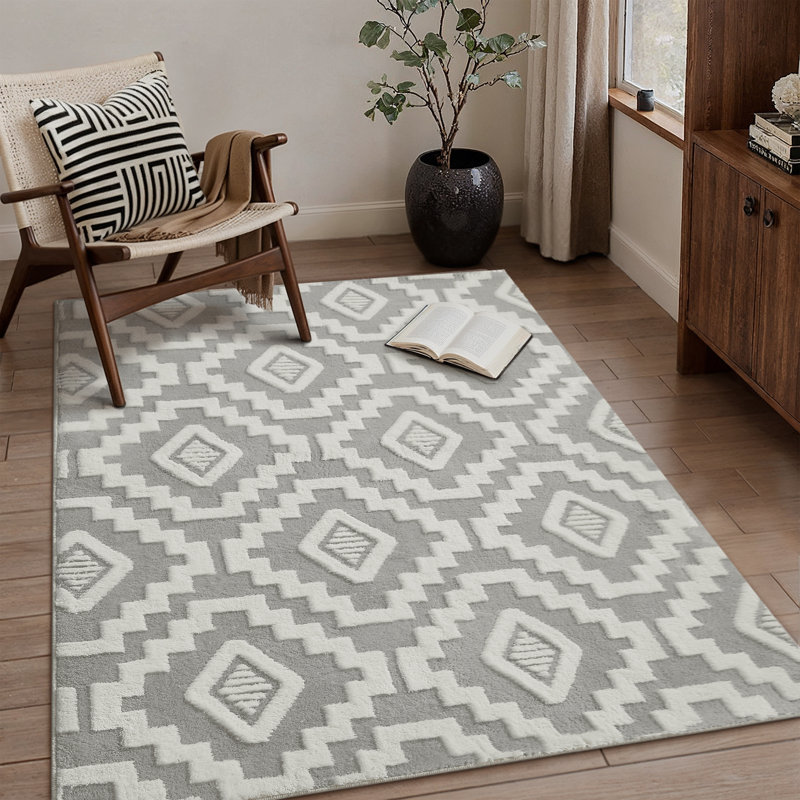 Charles Washable Shag Rug Tufted Area Rug With Non-Slip Backing, Rectangle 4' x 6', Gray