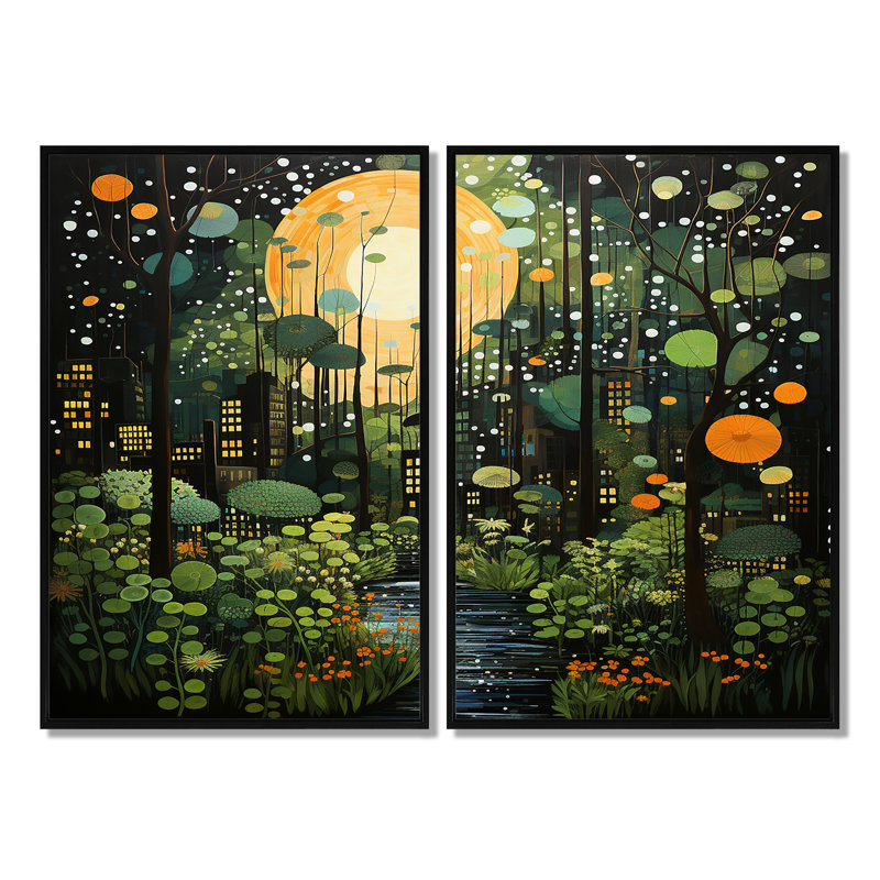 Albertina - ensemble de 2 reproductions d'art sur toile abstraites, 36" H x 48" W, Impression encadrée flottante, Black
