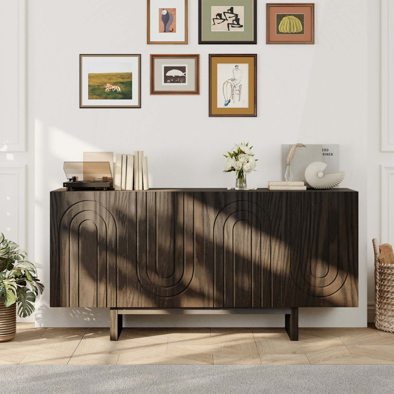 Armoire d'appoint à 4 portes en grain de bois avec rangement réglable