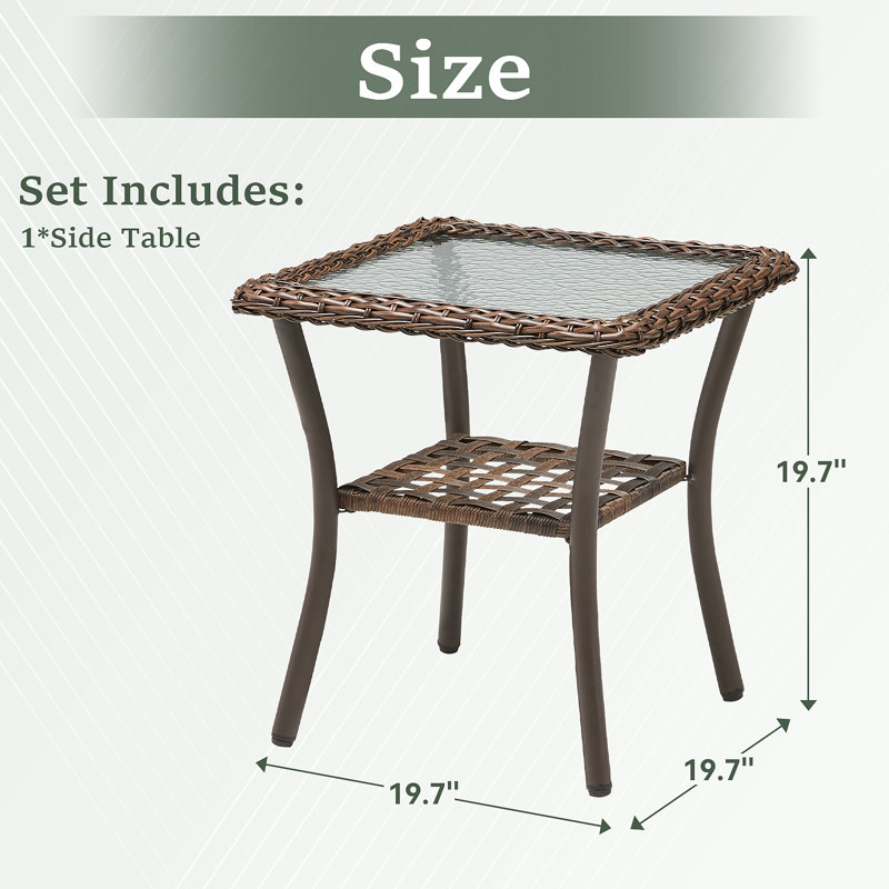Table d'appoint d'extérieur en osier, petite table de bout carrée en rotin pour terrasse